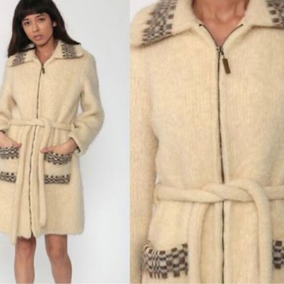 Icewool vintage long thick warm zip up wool jacket M